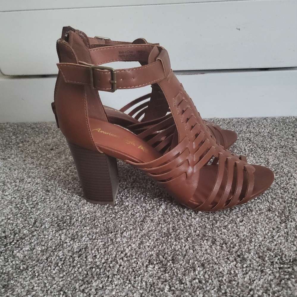 American Eagle Gladiator Block Heel Sandals- Brown Size 9